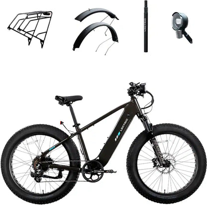 Lectric eBikes XPeak2 High-Step Long-Range eBike (Max 80mi. Range/28mph Speed) + Rear Rack, Fenders, Headlight, Suspension Seat Post - Tempest Grey