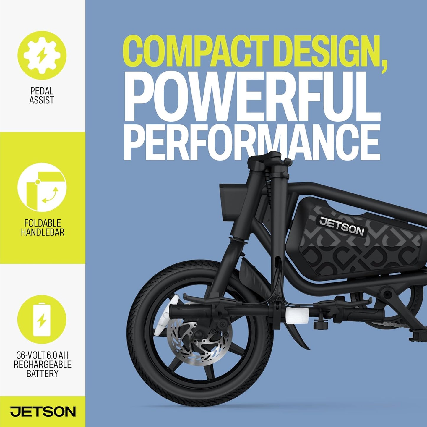 Jetson Bolt Pro Max Electric Folding Bike,14 Inch Wheels, 15.5 MPH Speed, Black