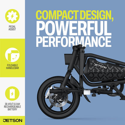 Jetson Bolt Pro Max Electric Folding Bike,14 Inch Wheels, 15.5 MPH Speed, Black
