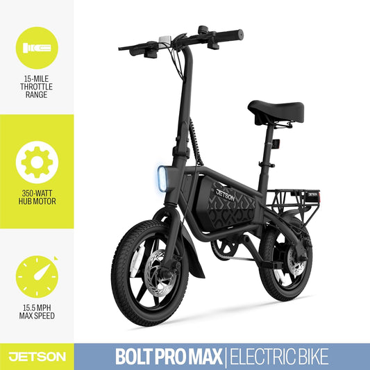 Jetson Bolt Pro Max Electric Folding Bike,14 Inch Wheels, 15.5 MPH Speed, Black