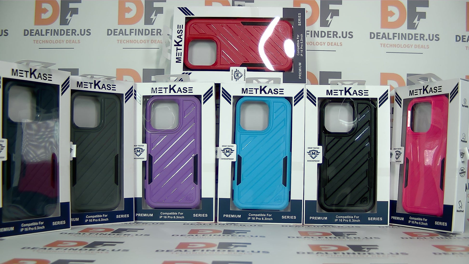 MetKase phone cases in various colors on a branded background
